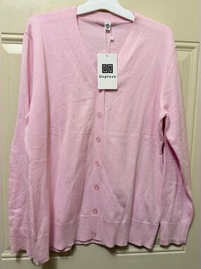 Uvplove Pink Button Up V Neck Cardigan Size Medium